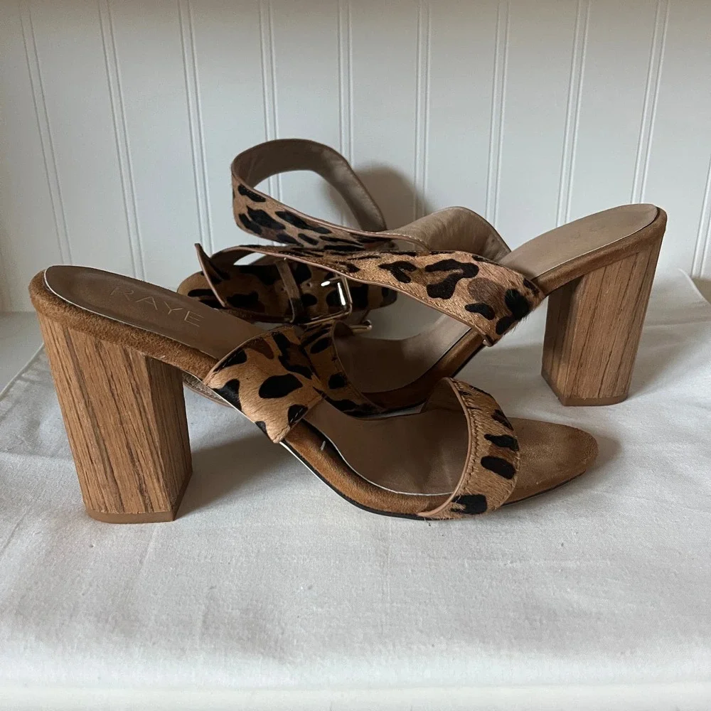 Raye Lexie cheetah print ankle strap stacked heels - Picture 5 of 9
